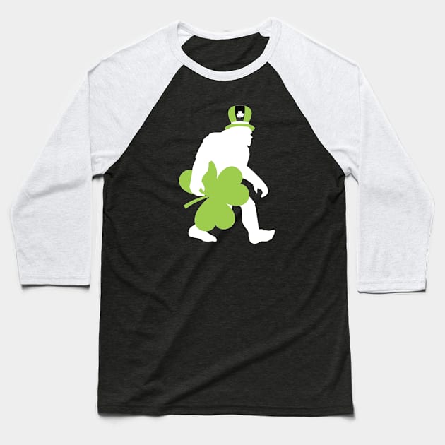 Bigfoot Irish Shamrock Baseball T-Shirt by crackstudiodsgn